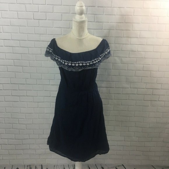 Calypso St Barth for Target Navy Blue Bardot Off Shoulder Dress White Embroidery - Picture 1 of 7